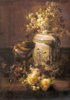 簡 巴普蒂斯特 羅賓 Still Life With Japanese Vase And Flowers 簡 巴普蒂斯特 羅賓 Still Life With Japanese Vase And Flowers